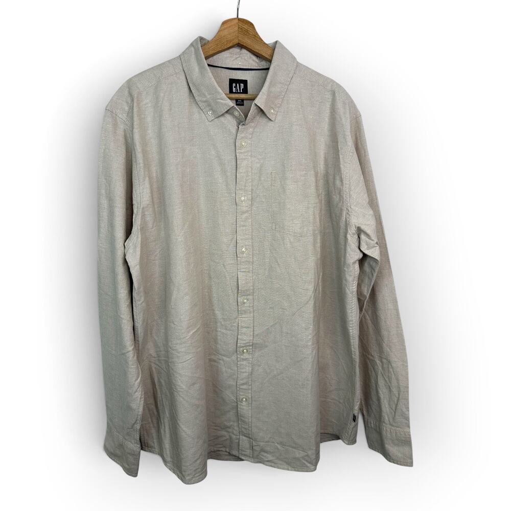 Gap Men XXL Tan Button Down Oxford Shirt Long Sleeve Classic Work Casual Stretch